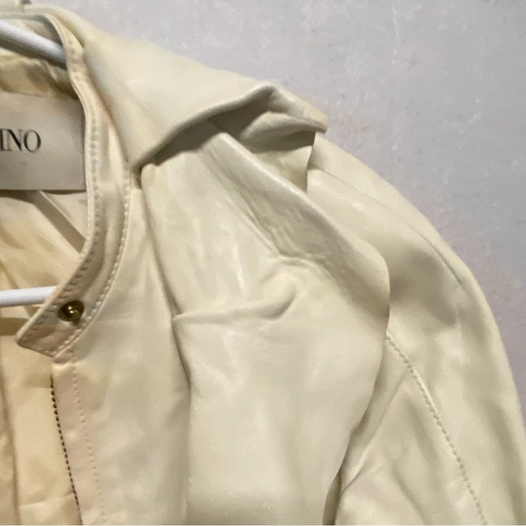 Valentino Roma White Ruffle Leather Jacket Blazer Size 6 - Picture 4 of 10